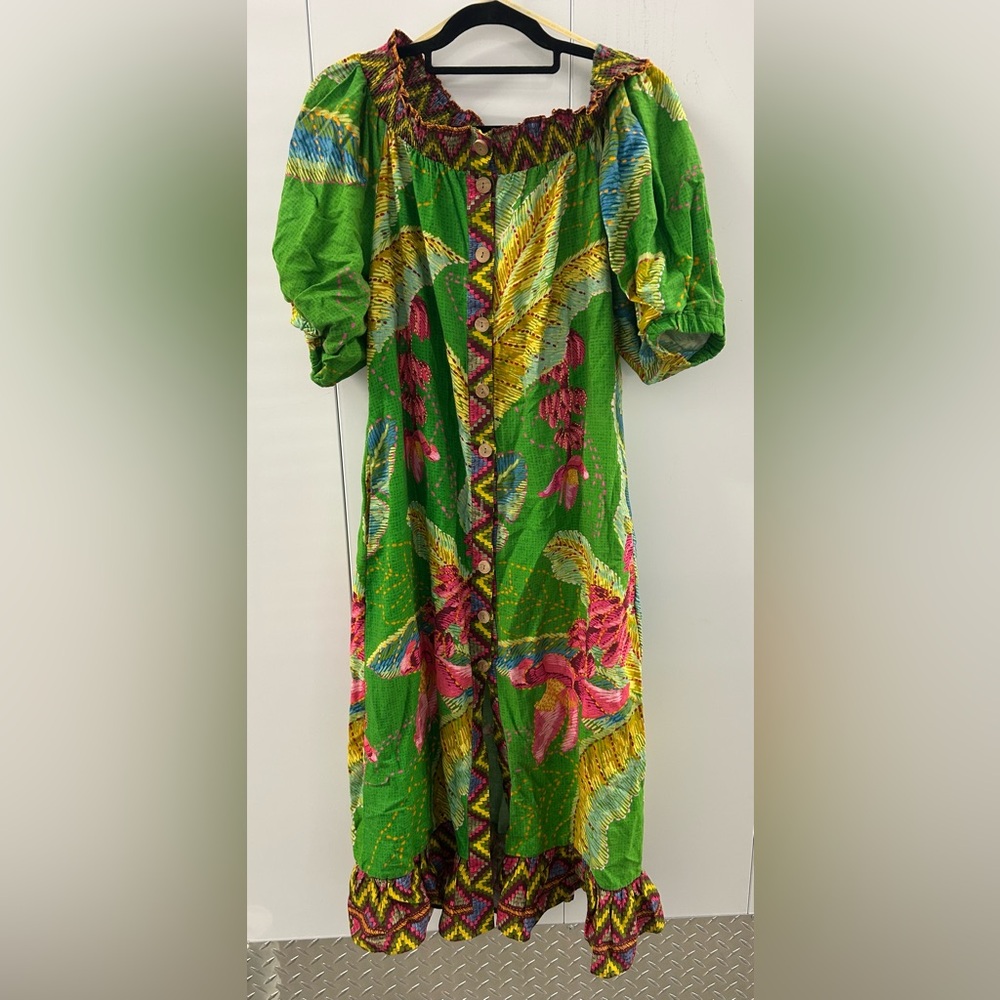 Farm Rio Banana Leaves Off-the-Shoulder Midi Dress, Size Small - Picture 4 of 14